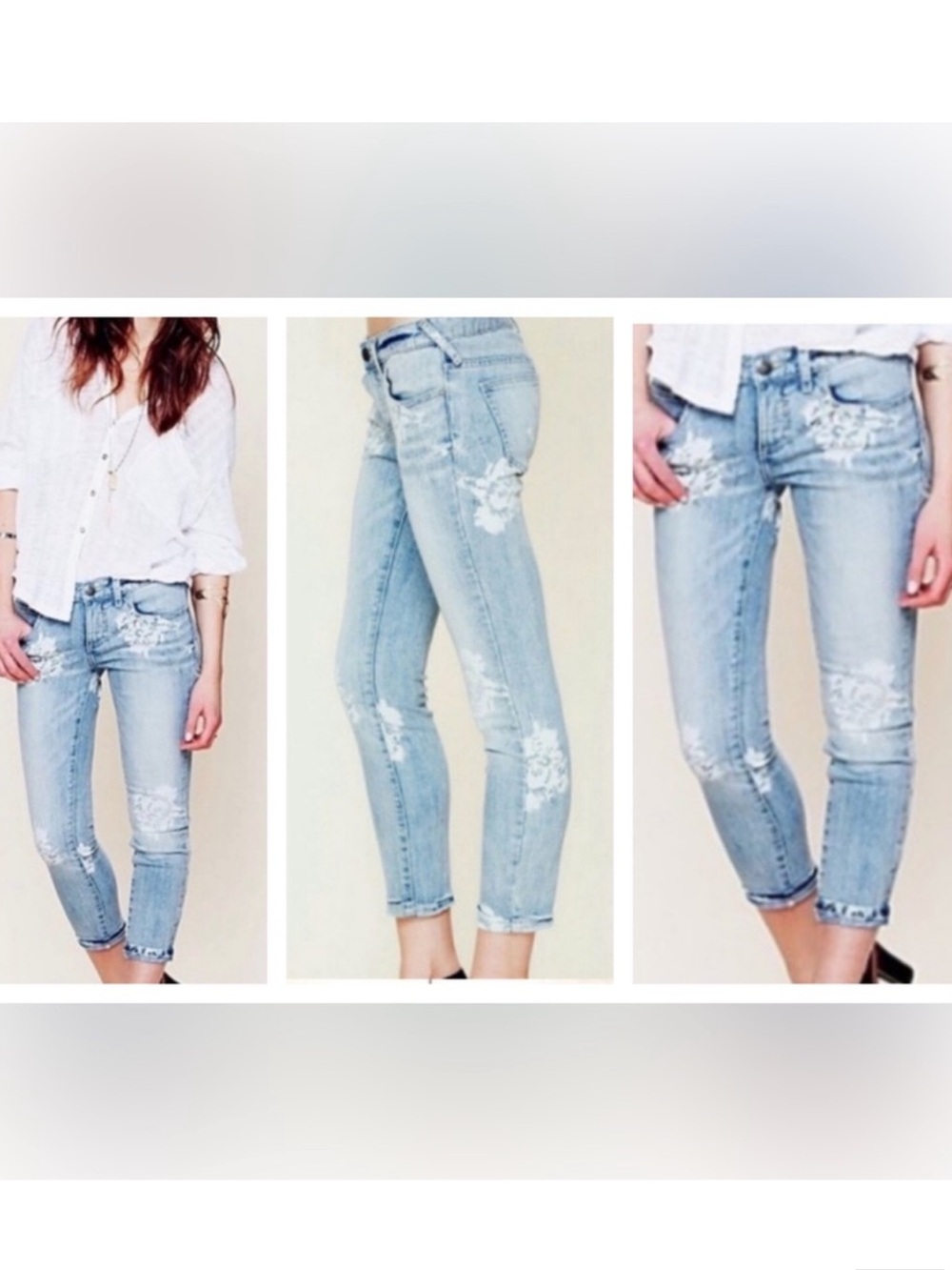Free People Magnolia Print Light Wash Skinny Ankle Jeans, size 26 - Picture 8 of 16